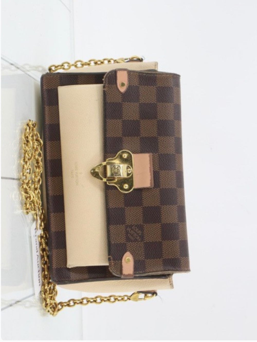Louis Vuitton Damier Ebene Beige Leather Gold Chain Shoulder Bag